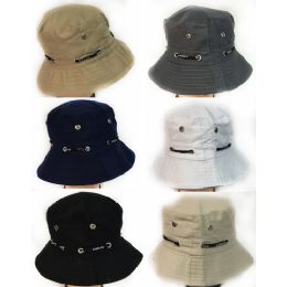 48 Wholesale Solid Color Bucket Hat With Adjustable Strap Assorted Colors
