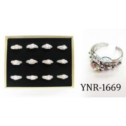 120 Wholesale Fancy Adjustable Size Ring With Large Rhinestones