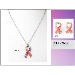 36 Units of Breast Cancer Pink Ribbon Necklace With Earring - Necklace Sets