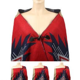 12 Wholesale Woman's Winter Printed Pashminas With Button Closure