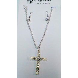 60 Units of Clear Rhinestone Cross Necklace/ Earring Set One Style, One Color, In Each Dozen Pack. - Necklace Sets