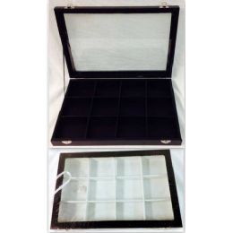 4 of Glass Showcase Display Box Tray Chest Case Collector Two Colors, White And Black Inside. Size: 10"*14", 12 Small Squares Inside.