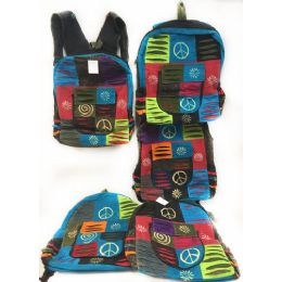 10 Pieces Multiple Peace Sign Tie Dye Cotton Handmade Backpacks - Draw String & Sling Packs