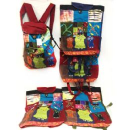 10 Pieces Three Owls Tie Dye Cotton Handmade Backpacks - Draw String & Sling Packs
