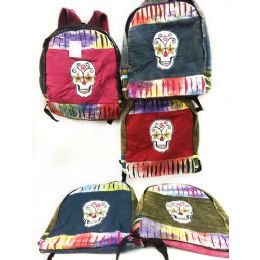 10 Pieces Skull Design Tie Dye Cotton Handmade Backpacks - Draw String & Sling Packs