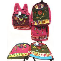 10 Pieces Peace Sign Flower Tie Dye Cotton Handmade Backpacks - Draw String & Sling Packs