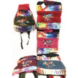 10 Pieces Tie Dye Nepal Cotton Backpacks Bird On Branch - Draw String & Sling Packs