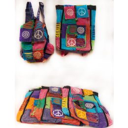 10 Wholesale Tie Dye Nepal Cotton Backpacks Multi Color Peace Patch