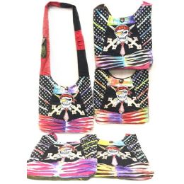 10 Wholesale Nepal Hobo Bags Pirate Skull With Stars Assorted Colors