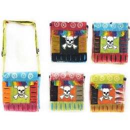 15 Wholesale Nepal Small Sling Bags With Skull Cross Bones Whiskers