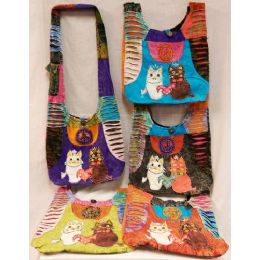 10 Wholesale Nepal Hobo Bags Cats With Peace Sign Assorted Colore