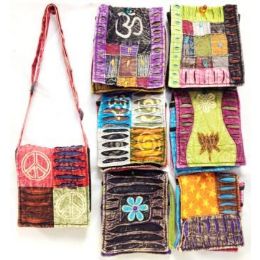 12 Wholesale Assorted Nepal Small Bags Tie Dye Fabric Sling