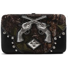 8 Pieces Rhinestone Double Guns With Camo Print Black Wallet - Wallets & Handbags
