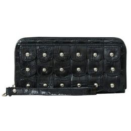 8 of Crocodile Pattern Solid Color Wristlet Wallet Black