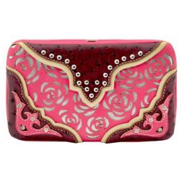 8 Pieces Western Rhinestone Rose Pattern Wallet Fuchsia - Wallets & Handbags