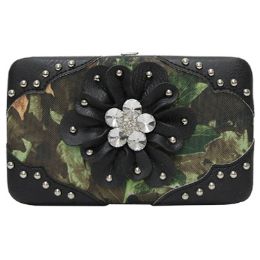 8 Pieces Rhinestone Flower Design Camo Print Black Wallets - Wallets & Handbags
