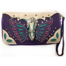 8 of Rhinestone Buckle Butterfly Wallet Wristlet Purple