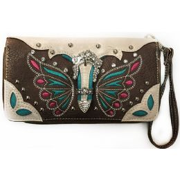 8 of Rhinestone Buckle Butterfly Wallet Wristlet Bronze