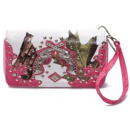 8 of Rhinestone Double Gun White Camo Wristlet Fuchsia