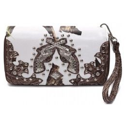 8 of Rhinestone Double Gun White Camo Wristlet Brown