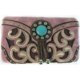 8 Pieces Rhinestone Laser Cut Pattern Wallet Pink - Wallets & Handbags