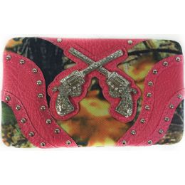8 Pieces Rhinestone Camo Double Gun Wallet Pink - Wallets & Handbags