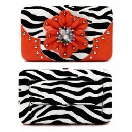 8 Pieces Zebra Print Rhinestone Flower Wallet Orange Color - Wallets & Handbags