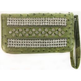 8 of Ostrich Skin Style Rhinestone Wallet Green Color