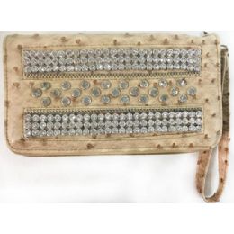 8 Wholesale Ostrich Skin Style Rhinestone Wallet Cream Color