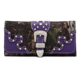 8 Pieces Purple Camouflage Rhinestone Western Wallet - Wallets & Handbags
