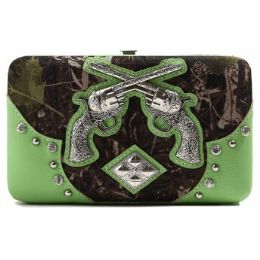 8 Pieces Rhinestone Double Guns With Camo Print Lime Wallet - Wallets & Handbags