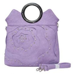 4 Wholesale Purple Rose Pattern Rhinestone Fashion Purse With Long Strap