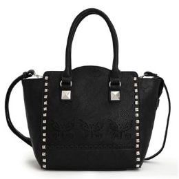 4 Wholesale Black Studded Butterfly Purse With Long Strap