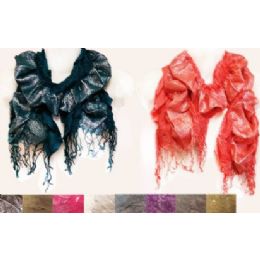 36 Pieces Silver Lined Ruffle Scarves W/ Fringes In Assorted Colors - Womens Fashion Scarves
