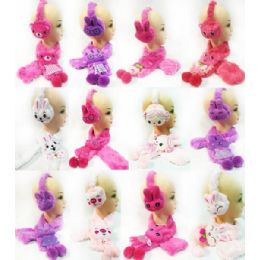 24 Wholesale Girl's Cute Assorted Animal Scarves Ear Muff Set