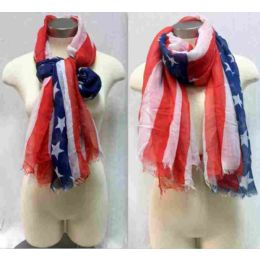 24 Wholesale American Flag Scarves One Size 72", 100% Acrylic