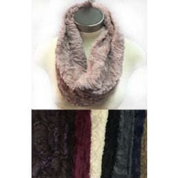 24 Wholesale Faux Fur Infinity Circle Scarves Rose Pattern Assorted