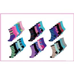 60 Wholesale Ladies 6 Pair Pack Chevron Crew Socks Size 9-11
