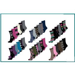 60 Wholesale Ladies 6 Pair Pack Prints Crew Socks Size 9-11