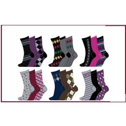 60 Wholesale Ladies 3 Pair Pack Printed Crew Socks Size 9-11