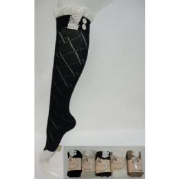 36 Pairs KneE-High Boot Sock With Antique LacE--2 Buttons - Womens Knee Highs