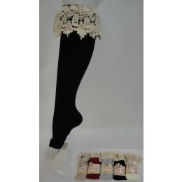 48 Pairs KneE-High Boot Sock With Wide Lace Assorted Colors. - Womens Knee Highs