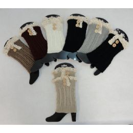 24 Pairs Knitted Boot Cuffs [2 ButtonS-Antique Lace] - Womens Leg Warmers