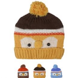 72 Pieces Kid Winter Hat Owl Face Assorted - Junior / Kids Winter Hats