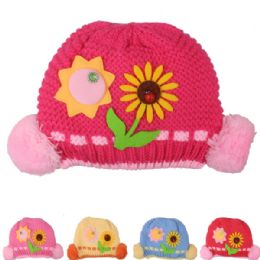 72 Pieces Kid Winter Hat With Sun Flower Assorted - Junior / Kids Winter Hats