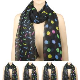 48 Wholesale Womens Fashionable Winter Scarf With Polka Dots And Mustaches