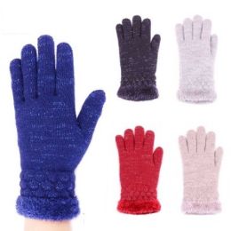 24 Pairs Womens Fashion Winter Gloves In Assorted Colors - Knitted Stretch Gloves