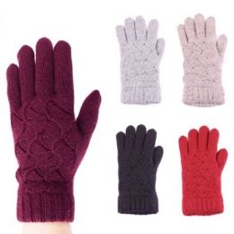 24 Wholesale Womens Fashion Winter Glove Textured Assorted Colors