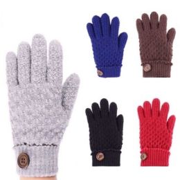 24 Wholesale Womens Fashion Winter Glove Cuffed With Button Assorted Colors