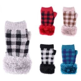24 Pairs Womens Fashion Winter Fingerless Glove Assorted Colors - Knitted Stretch Gloves